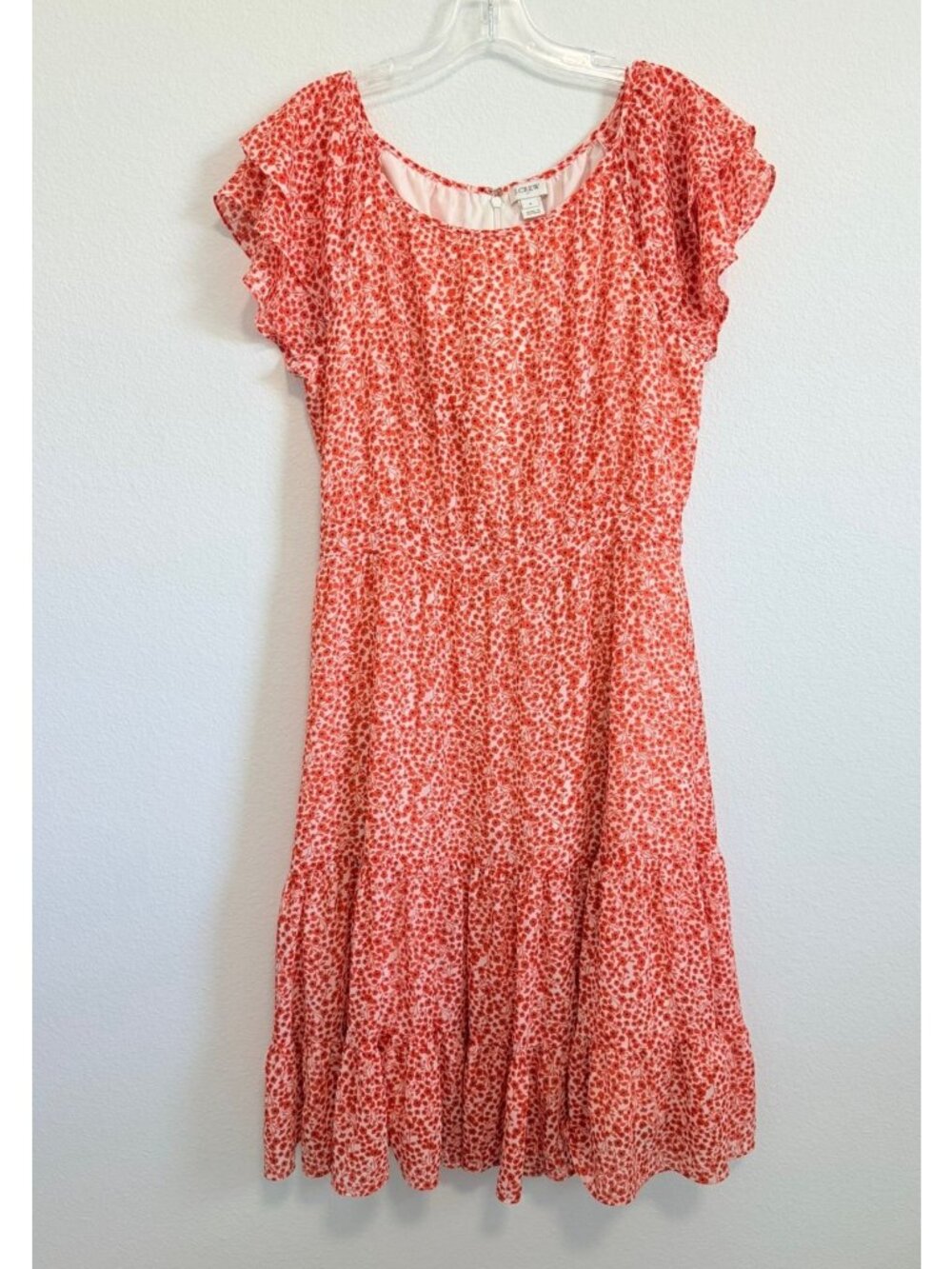 J. Crew Short Sleeve Round Neck Ruffled White/Orange Floral Dress Size 8 - Picture 1 of 8